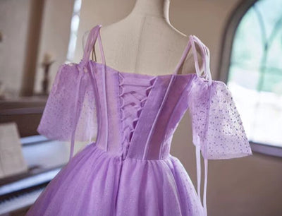 Purple Tulle Spaghetti Straps Homecoming Dress