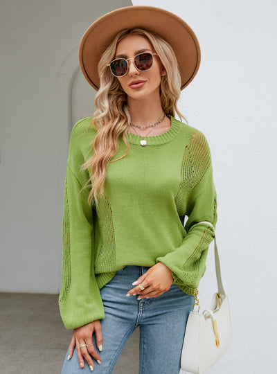 Hollow Pullover Round Neck Sweater