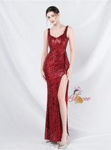 Mermaid Sequins Straps Split Prom Dress