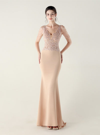 Mermaid V-neck Lace Beading Prom Dress