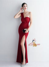 Mermaid One Shoulder Split Prom Dress