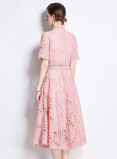 Women Short Sleeve Lace Dress