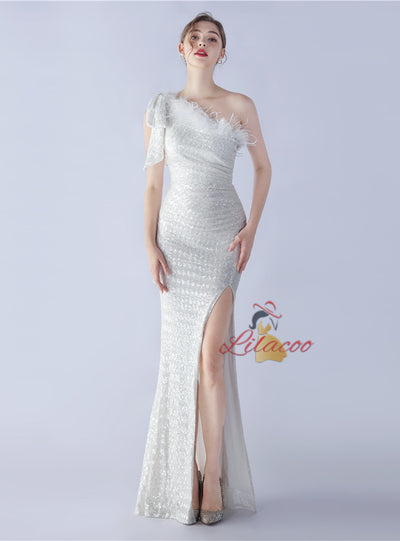 One Shoulder Split Sequins Prom Dress