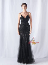 Mermaid Sequins Tulle Spaghetti Straps Prom Dress