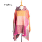 Plaid Pullover Cape Hooded Cape Shawl
