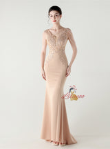 Mermaid V-neck Lace Beading Prom Dress