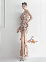 Spaghetti Straps Mermaid Sequins Prom Dress