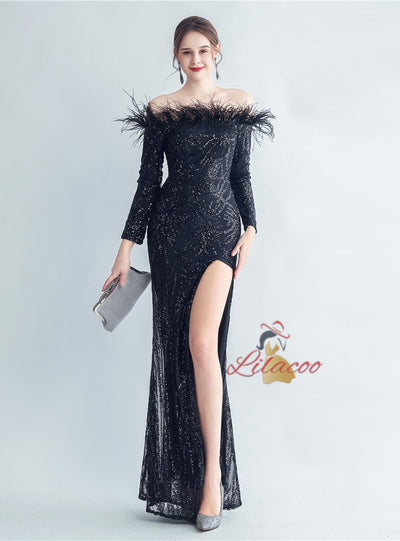 Long Sleeve Sequins Mermaid Prom Dress