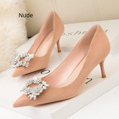Thin-heeled Suede Shallow-mouth Pointed Shoes