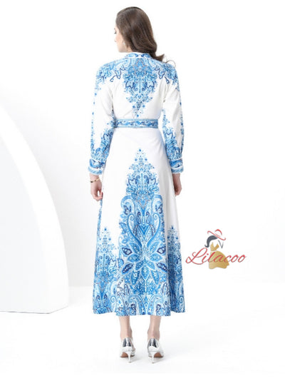 Retro National Print Slim Breasted Dress