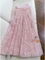 Pink Tulle Sequins Pleats Prom Dress