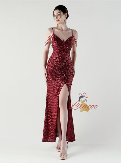 Mermaid Sequins Spaghetti Straps Beading Prom Dress