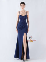 Mermaid Spaghetti Straps Pleats Prom Dress