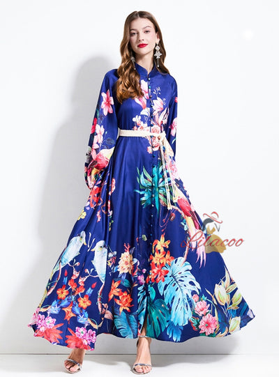 Women Long Sleeve Print Party Dress