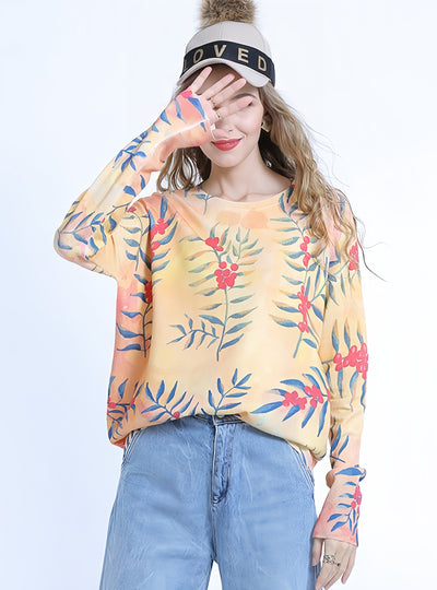 Long Sleeve Printed Round Neck Sweater