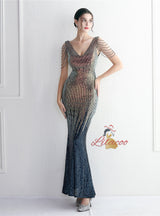 Mermaid V-neck Sequins Beading Prom Dress