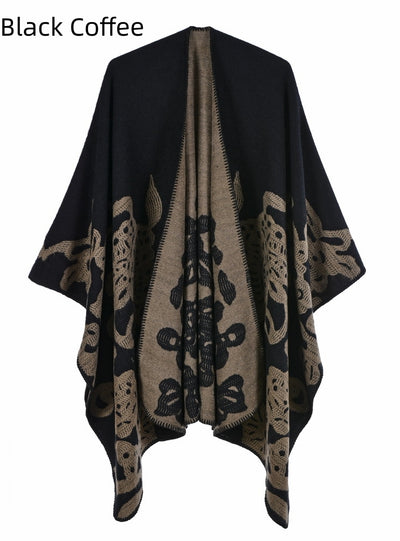 Cashmere-like Split Padded Shawl Cloak