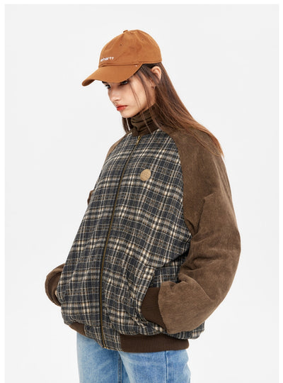 Plaid Contrast Warm Loose Cotton-padded Jacket