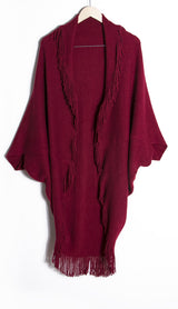 Cardigan Fringed Red Sweater Bat Sleeve Shawl Coat