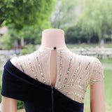 Navy Blue Mermaid Velvet Sequins Beading Prom Dress