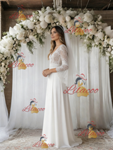 White Lace Long Sleeve V-neck Wedding Dress