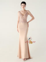 Mermaid V-neck Appliques Beading Prom Dress