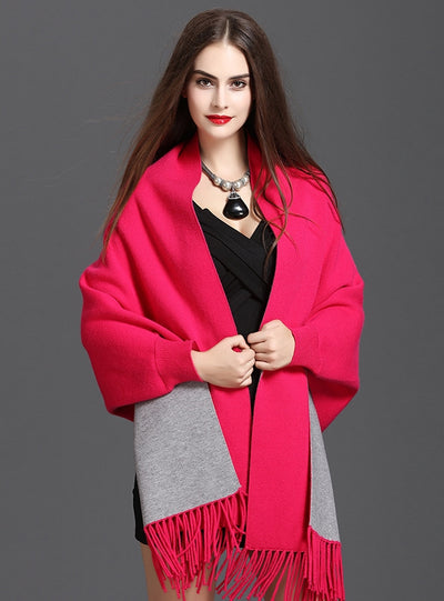 Large Size Fringed Knitted Double Cardigan Shawl