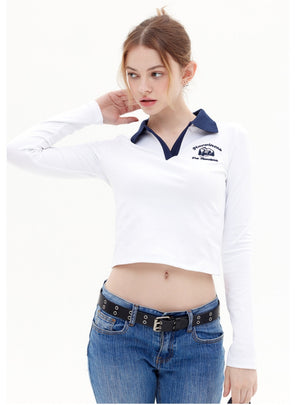 Polo Collar Long Sleeve T-shirt