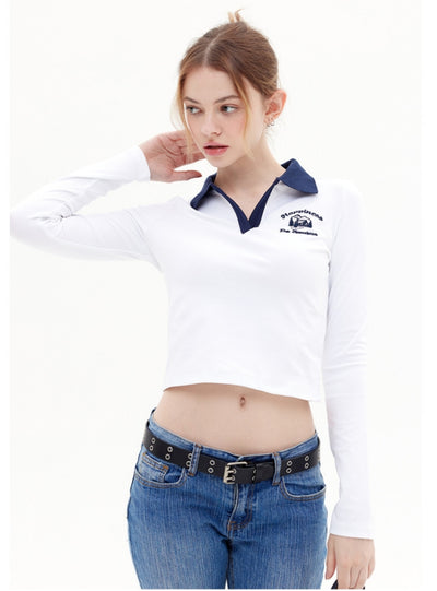 Polo Collar Long Sleeve T-shirt
