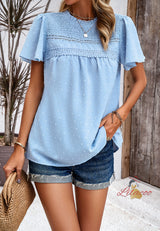 Solid Color Short Sleeve Lace Top