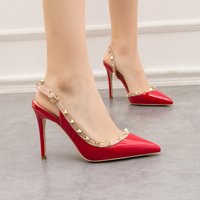 Thin High-heeled Shallow-mouth Pointed Rivet Sandals