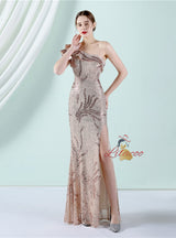 Sequins One Shoulder Split Prom Dress