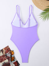 V-neck Backless Solid Color One-piece Swimsuit
