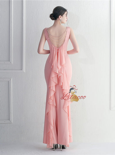 Mermaid Backless Beading Prom Dress