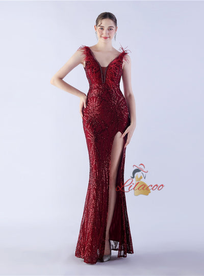 V-neck Sequins Mermaid Prom Dress