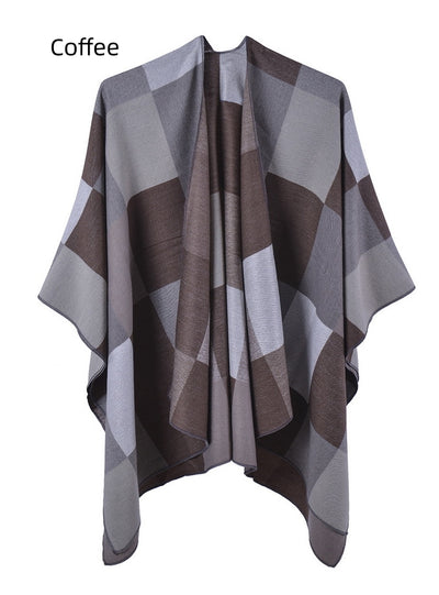 Women Plaid Fringed Scarf Shawl