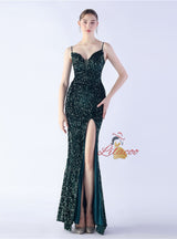 Spaghetti Straps Mermaid Sequins Prom Dress