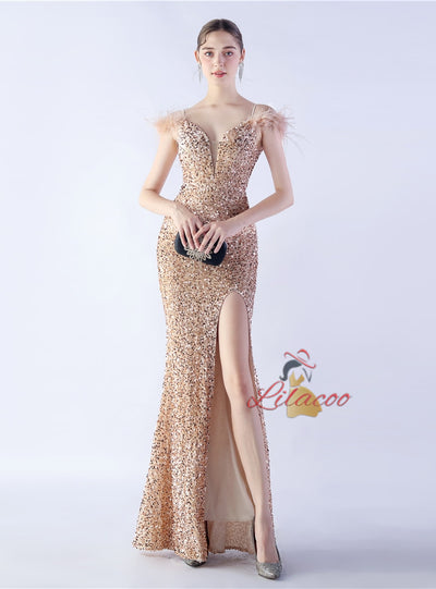 Mermaid Sequins Spaghetti Straps Prom Dress