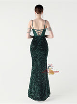 Mermaid Sequins Spaghetti Straps Appliques Prom Dress