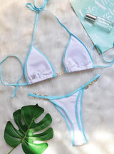 Sexy Patchwork Metal Accessories Pearl Swimsuit