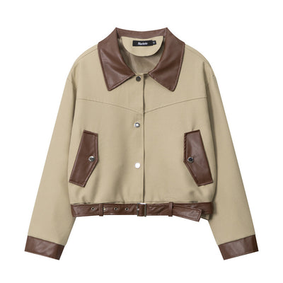 Leather POLO Collar Loose Jacket