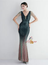 V-neck Sequins Beading Prom Dress