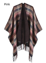 Colored Plaid Fringed Warm Shawl Cloak