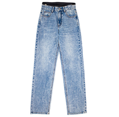 Fake Two-piece Stitching Bikini Straight Denim Pant