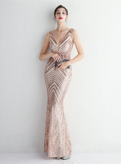 V-neck Mermaid Sequins Prom Dress