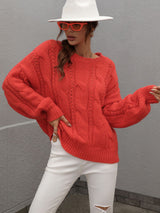 Twisted Rope Solid Color Loose Round Neck Sweater