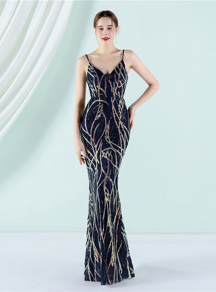 Mermaid Sequins Spaghetti Straps Prom Dress