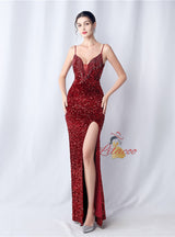 Spaghetti Straps Sequins Beading Prom Dress