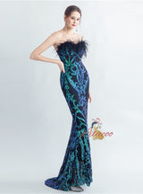 Mermaid Sequins Strapless Prom Dress