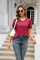 V-neck Spliced Hemmed Short Sleeve T-shirt